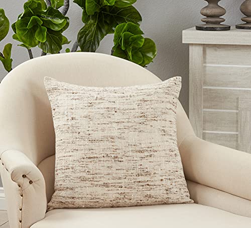 Fennco Styles Linen-Cotton Textured Decorative Throw Pillow 20" W x 20" L - Oatmeal Woven Cushion for Home, Couch, Office, Bedroom and Living Room Décor